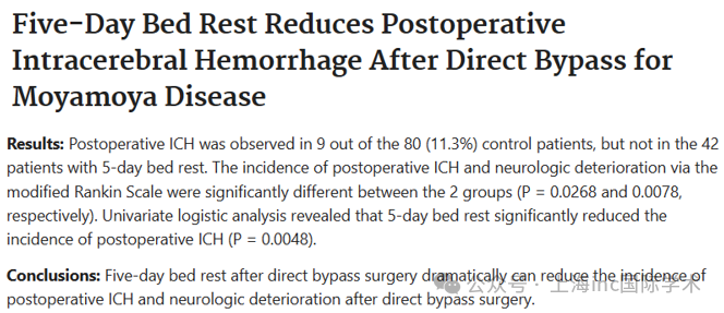 《Five—Day Bed Rest Reduces Postoperative Intracerebral Hemorrhage After Direct Bypass for Moyamoya Disease》